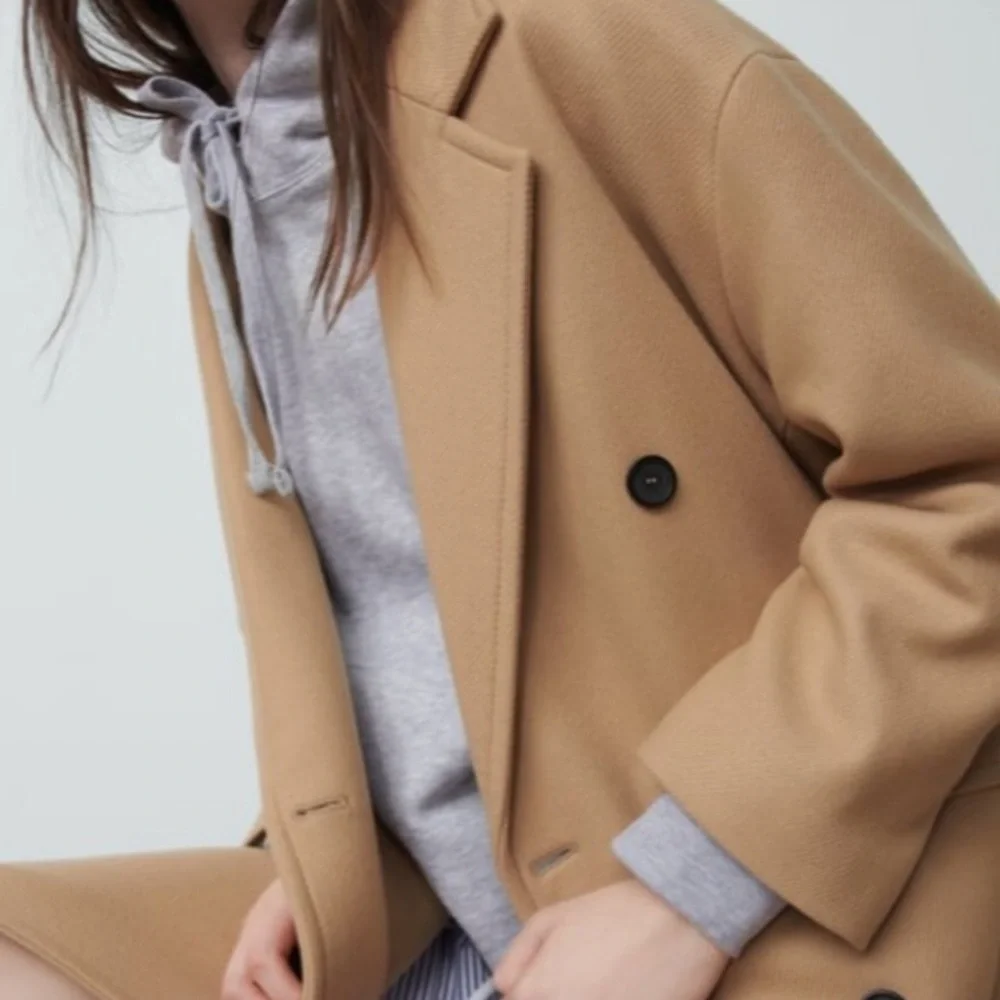 Zara Manteco Coat oversized camel wool  double breasted Size XS - Picture 3 of 11